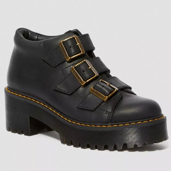 Dr. Martens COPPOLA WYOMING LEATHER HEELED Platform BOOTS Black US 7 $185 - Picture 1 of 9